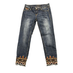 Grace Jeans Southwestern Women’s Size 28 Ankle Medium Wash Embroidered Raw Hem